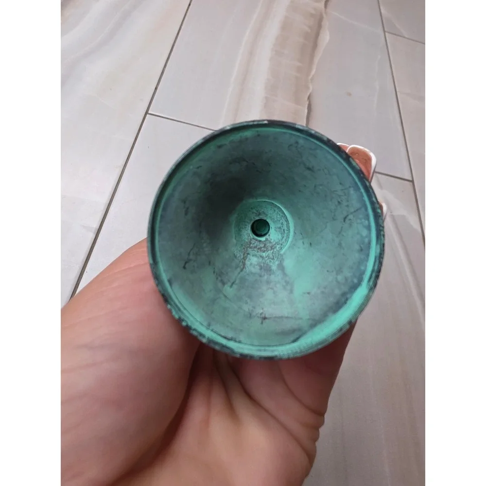 Vintage MCM Brutalist Miniature Bud Vase Green Verdigris Patina Metal 6.75 in A2